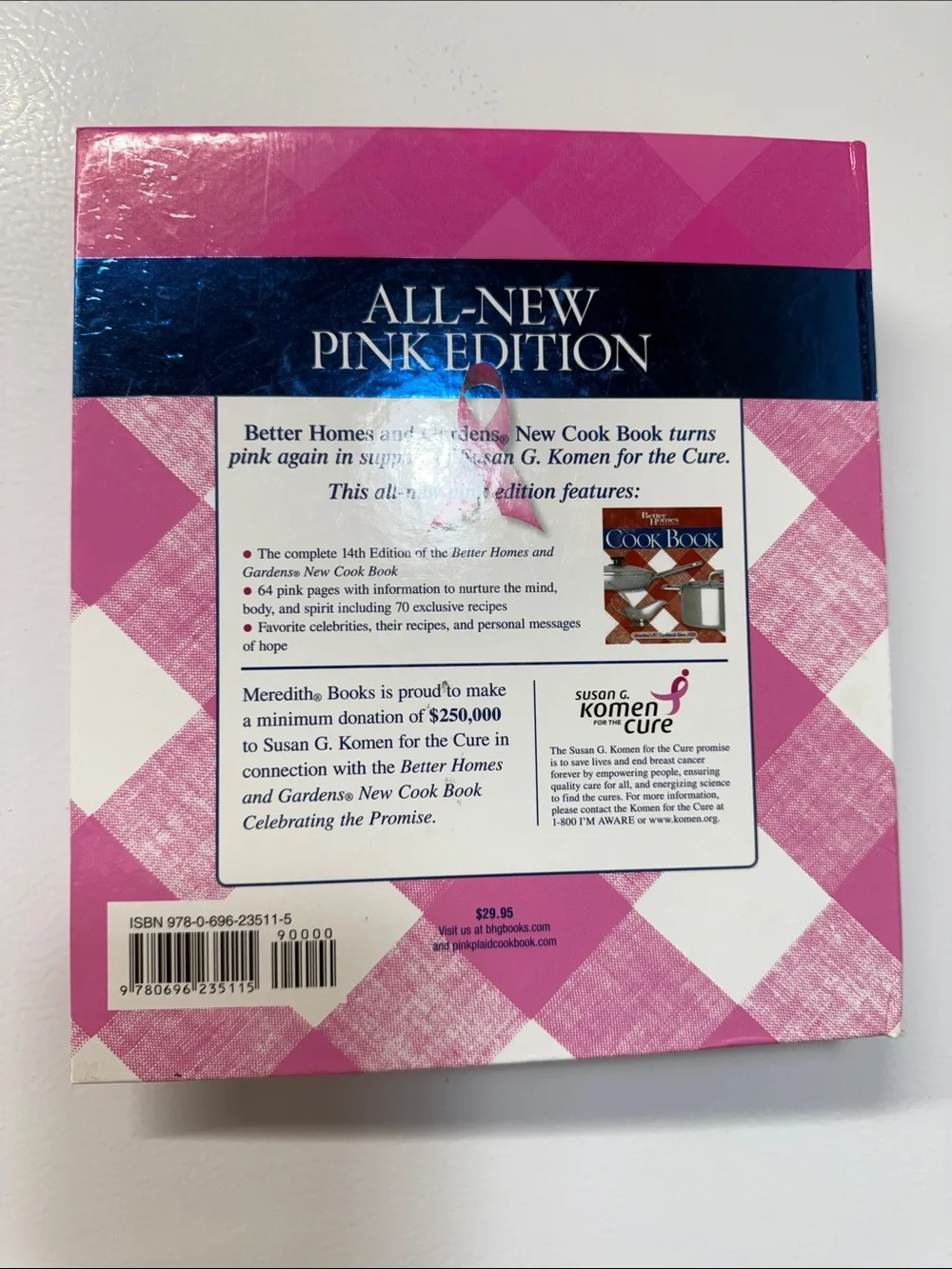 Better Homes And Gardens Pink Gingham Cookbook with Ribbon Emblem